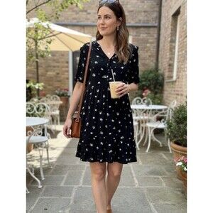 Old Navy Black Short Sleeve Floral Print Dress /Bohemian Peasant Midi Dress XL